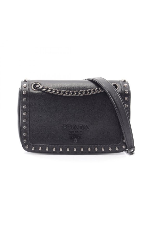Pre-Owned Prada GLACE'CALF Shoulder Bag/Handbag, Leather, Women's, Black, 1BD147