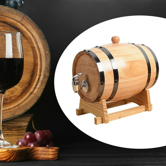Elodie Baril en Bois Vieilli avec Support Baril Décoration Fête avec Robinet Conteneur pour Table, Famille, Brandy, Spiritueux 1L 18x12.7x15cm