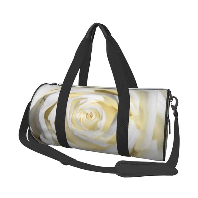 Balery White Rose Bolsa de Gimnasio para Mujeres y Hombres, Bolsa de Viaje Impermeable, Bolsa de Fin de Semana con Compartimento para Zapatos y Bolsillo Húmedo
