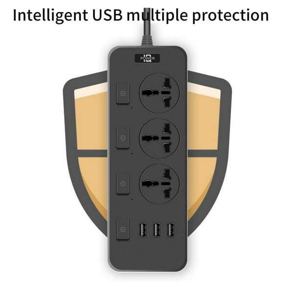 Power Strip Black,Long Extension Cord with Multiple Outlets,USB Intelligent Independent Toggle Wiring Socket Universal Hole Household Office Dormitory Tourism Socket(Black 9*3*1in)