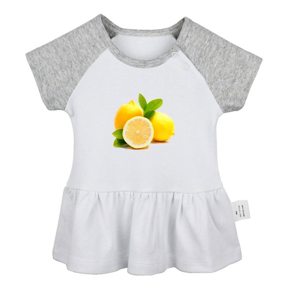 Fruit Lemon Pattern Dresses For Baby, Newborn Babies Skirts, Infant Princess Dress, 0-24M Kids Graphic Clothes (Gray Raglan Dresses, 0-6 Months)