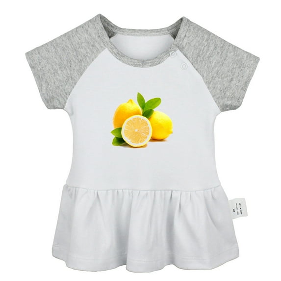 Fruit Lemon Pattern Dresses For Baby, Newborn Babies Skirts, Infant Princess Dress, 0-24M Kids Graphic Clothes (Gray Raglan Dresses, 18-24 Months)
