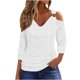 thumbnail image 2 of Sudadera con capucha de lino,Blusa informal de poliéster con hombros descubiertos para mujer, cuello en V y mangas 3/4, tejido ligero y transpirable, para uso diario, sopatenor, 2 of 7