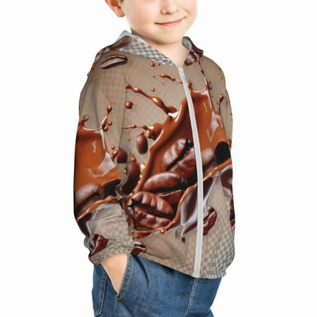 

Uemuo Coffee Beans Chocolate Splash Pattern Rash Guard for Boys Girls Long Sleeve Swim Shirts UPF 50+ UV Sun Protection Hooded Fishing Shirt with Pocket for Kid-4 Years