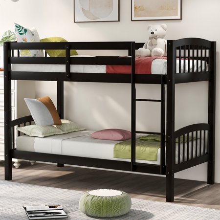 CoSoTower Twin Over Full Bunk Bed with Ladder, Trundle and Safety Guardrail, Wooden Beds Frame for Girls Boys, Divided into 2 Twin Beds, Espresso