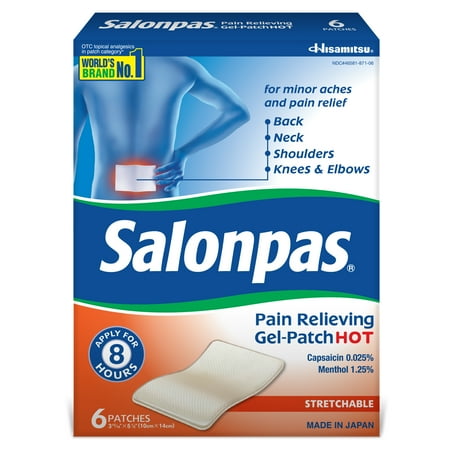 Salonpas Gel-Patch Hot for Pain Relief of Minor Aches & Pains of Muscles & Joints, 6 Count
