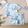 thumbnail image 6 of Weebloom Baby Girls Summer Pajamas Summer Western Style Kids Outfit Two Piece For Everyday Wear Short Sleeve Tee And Shorts Sleepwear Nightwear Pjs Loungewear Blue 6-12M, 6 of 9