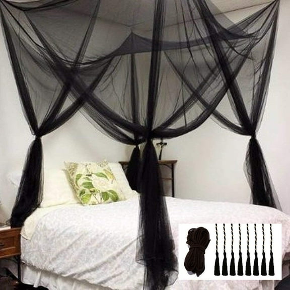 Osmanthus Bed Canopy, Canopy Bed Curtains Bed Drapes for Full Queen King Size Bed Mosquito Net Bed Canopy Curtains for Patio Indoor Outdoor Gothic Room Decor Screen Netting Canopy Curtains Blcak
