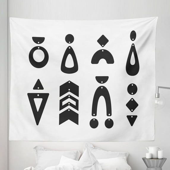 Simple Boho Tapestry, Geometric Tribal and Modern Modish Design Shapes and Forms Illustration, Fabric Wall Hanging Decor for Bedroom Living Room Dorm, 5 Sizes, White Dark Grey, by Ambesonne