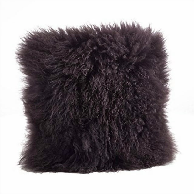 SARO LIFESTYLE 100% Wool Mongolian Lamb Fur Throw Pillow with Poly Filling, 20", Grey
