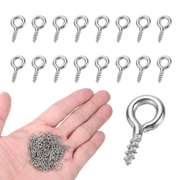 250 Pack Screw Hooks Eyes, M1x8mm 304 Stainless Steel Small Eye Bolts Screw