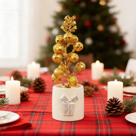Christmas Fruit Branch Ornament Gold Plastic Tabletop Decor for Shelf Desk Miniature Festive Centerpiece(Gold)