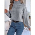 thumbnail image 3 of Women'S Sweater Round Neck Texture Button Lantern Sleeve Tops Pullover Knit Grey L, 3 of 8