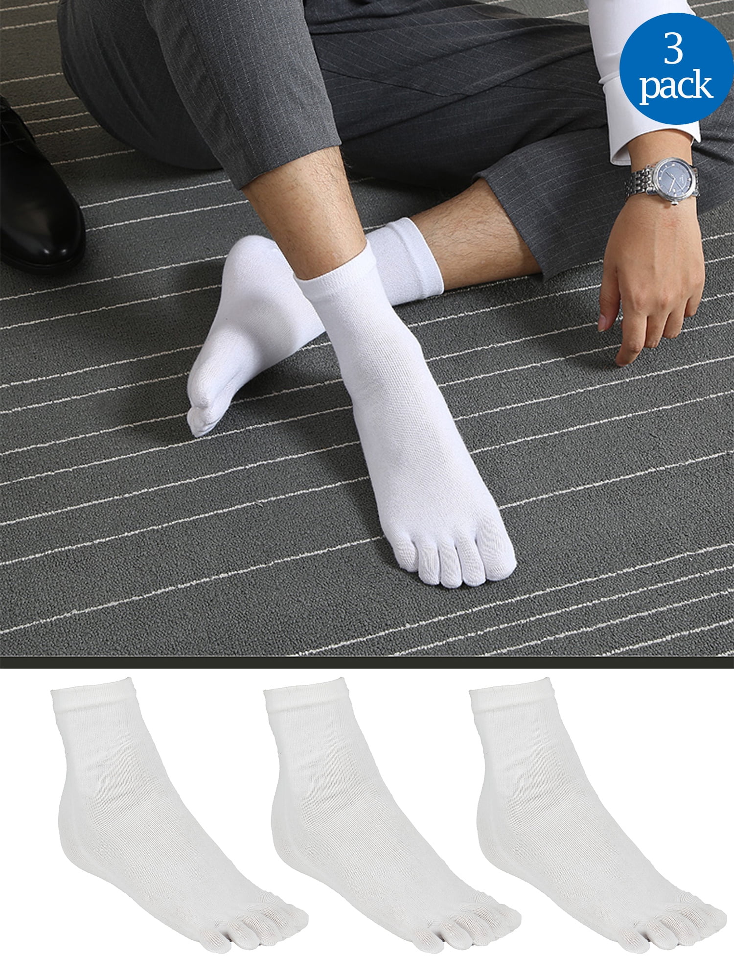 SAYFUT SAYFUT Men Toe Socks Cotton Running Five Finger Crew Socks for
