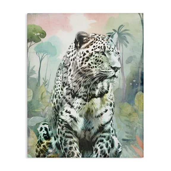 Stupell Industries Leopard Gazing in Jungle Animals Painting Wrapped Canvas Canvas Art Print Wall Art, 16 x 20