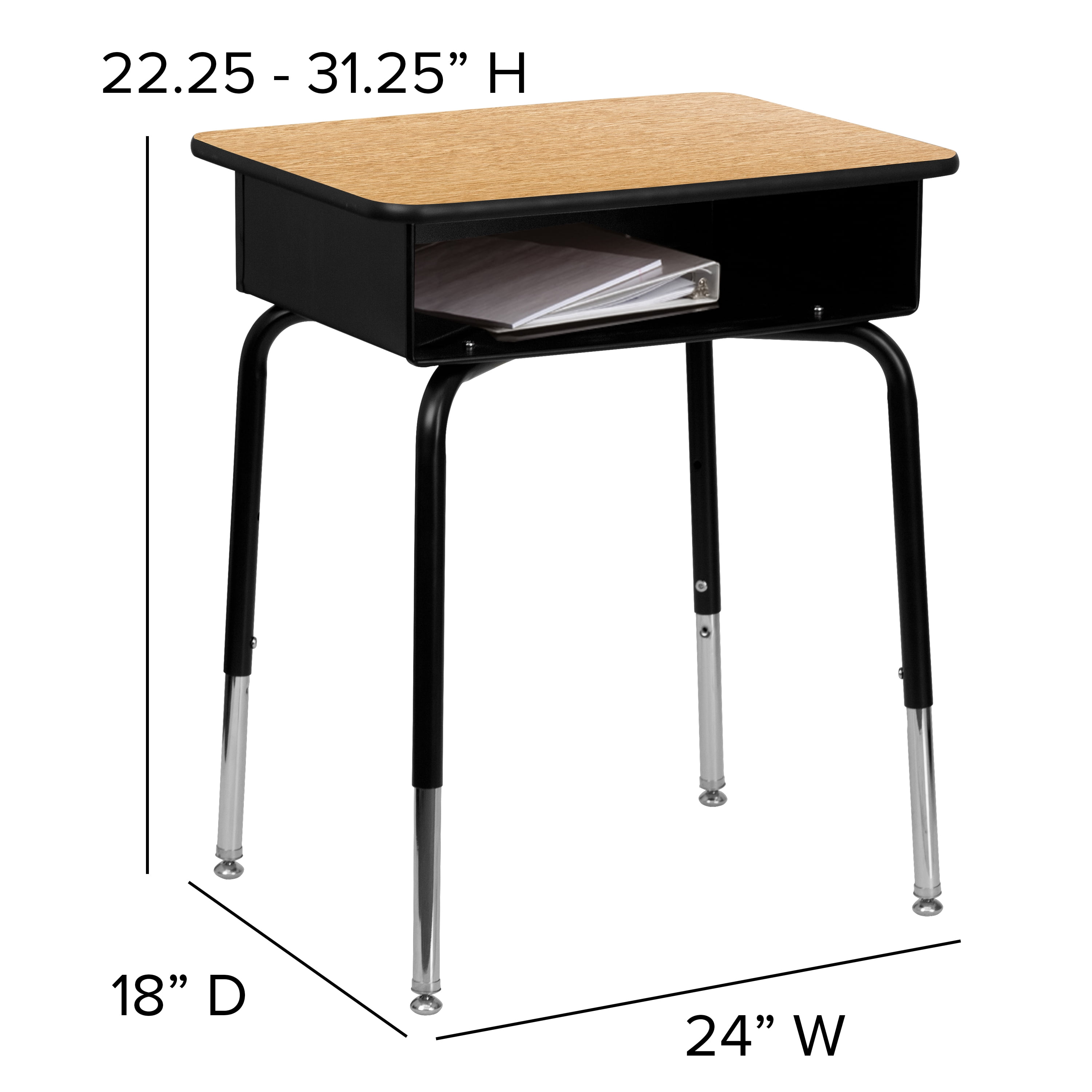 BizChair Student Desk with Open Front Metal Book Box - Natural