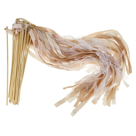 Uxcell Lace Silk Ribbon Fairy Sticks Wands for Wedding Party, Beige 25 Pack