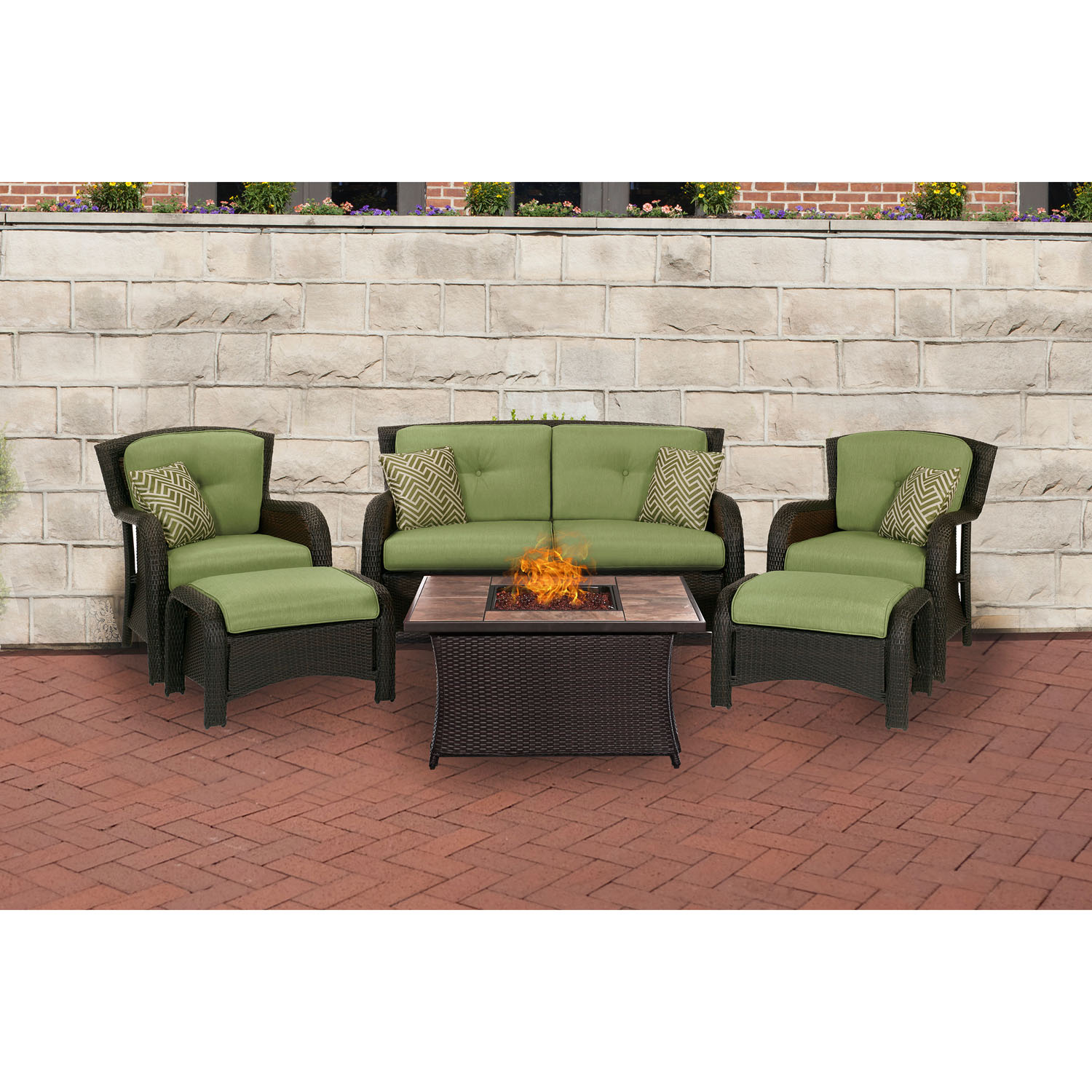 Hanover Strathmere 6 Pcs Wicker Fire Pit Chat Set, Cilantro Green - image 3 of 14