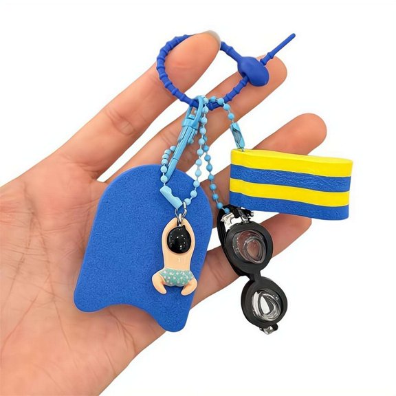 Swimming Keychain for Swimmers Gift, Cute Cartoon Swimming Goggles and Lifebuoy Float Keyring Sports Themed Accessories