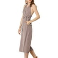 thumbnail image 5 of MODA NOVA Juniors Sleeveless Low Open Back Tile Print Halter Neckline Tie Waist Jumpsuit XS Khaki, 5 of 7