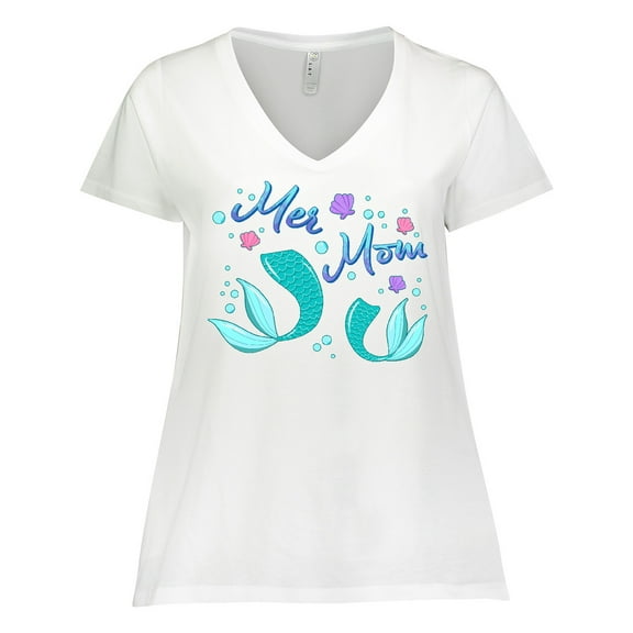 Inktastic Mer Mom Mermaid Mother and Daughter Women's Plus Size V-Neck T-Shirt