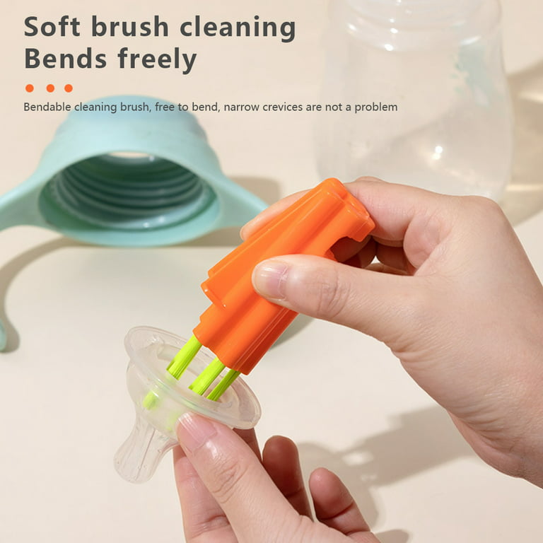 1111Fourone Cup Lid Brush Foldable Hanging Hole Bendable Milk Bottles  Groove Crevice Handheld Cleaning Tools Kitchen Accessories Gifts Orange 