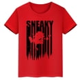 thumbnail image 3 of Camiseta de algodón roja de manga corta de verano para niños y niñas con estampado de cabeza grande de Sasquatch furtivo, 3 of 5