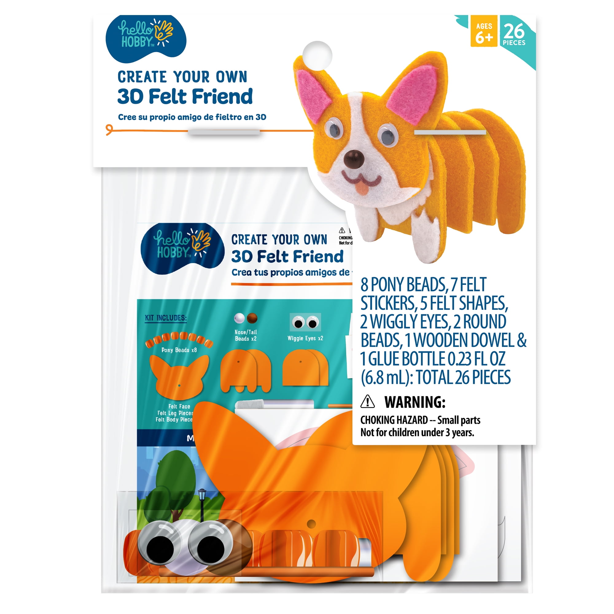 (2 pack) Hello Hobby Felt Friend Create Your Own 3D Corgi Craft Kit for Children
