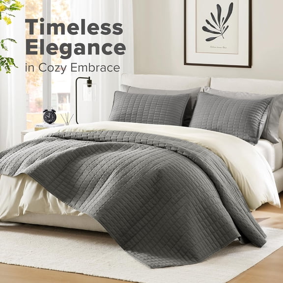 Charcoal Oversized King Quilt Set 120"x118" Bedspread Quilted Summer Lightweight Microfiber Bedding Coverlet with Double Sided Stitching Soft All Season Cozy 3 Piece with Matching Shams