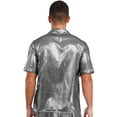 thumbnail image 3 of iiniim Mens Short Sleeve Shiny Button up Blouse T Shirt for Party and Clubbing Silver XXL, 3 of 7