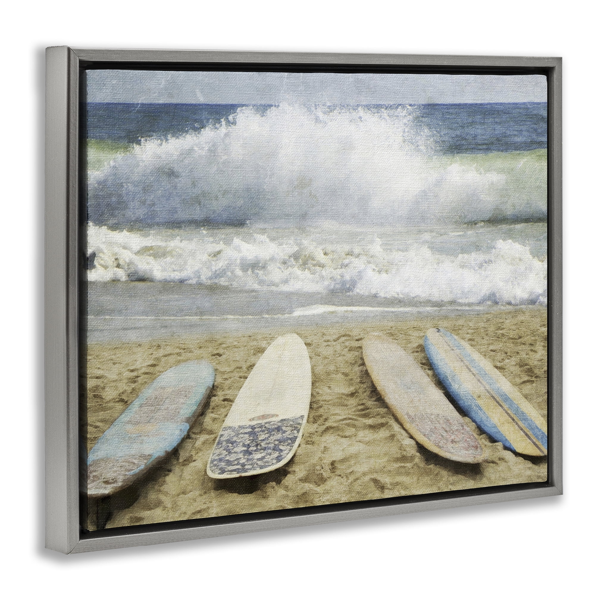 Stupell Industries Surfboards At The Ready Gray Framed Floater Canvas Wall Art, design by Grotto Studios