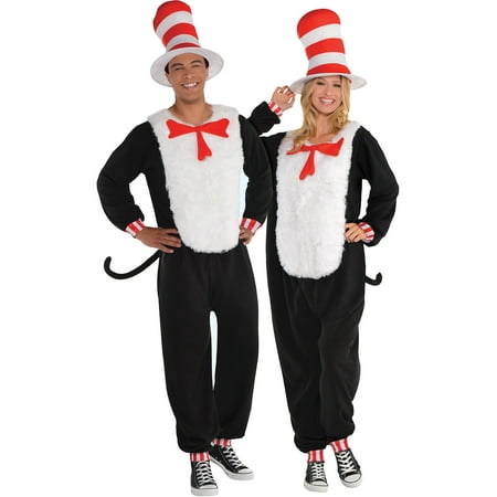 Costumes USA Dr. Seuss Cat in the Hat One Piece Halloween Costume for Adults, Small/Medium, with Included Accessories