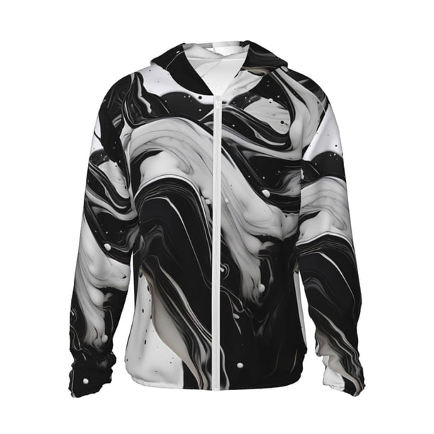 Fotbe Fluid Black White Paint Swirls Chaqueta con Protección Solar UPF 50+ para Hombre y Mujer, Camisa con Capucha y Bolsillos-Small
