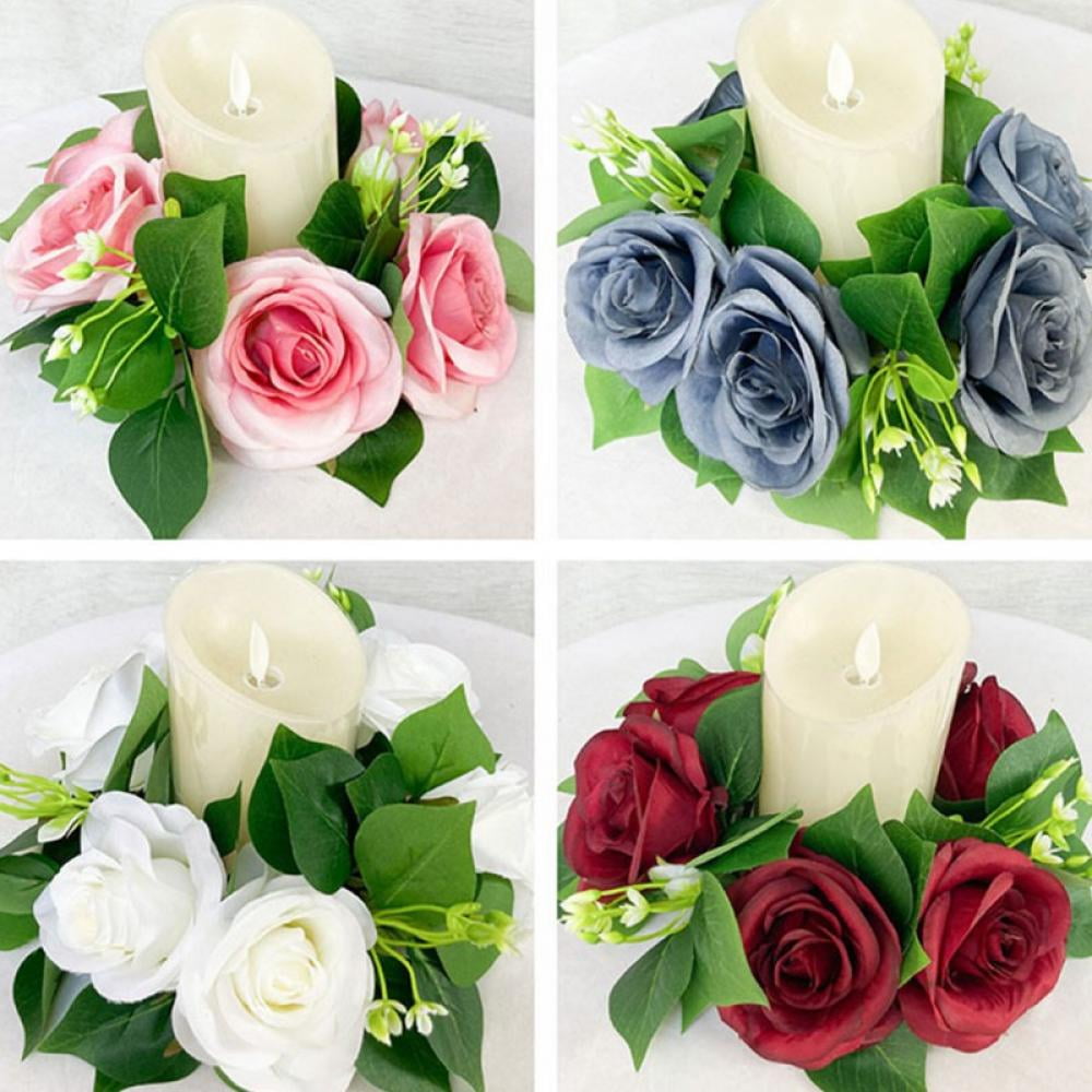 10 Inch Christmas Candle Wreath Rose Flower Artificial Candle Rings