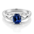 thumbnail image 2 of Gem Stone King 925 Sterling Silver Blue Created Sapphire and White Lab Grown Diamond 3 Stone Engagement Ring for Women | 1.68 Cttw | Oval 8X6MM | Round 2MM | Gemstone September Birthstone | Size 9, 2 of 4