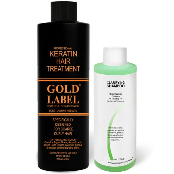 Keratin Research Gold Label Brazilian Keratin Hair Treatment Straightening Complex Blowout Organic Results. Effective Any All Hair Types Coarse Thick Kinky Curly Damaged Colored Bleached (8oz 4oz)