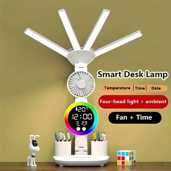 Smart Touch LED Desk Lamp with USB, Dimmable Color-Changing Light, Built-in Fan & Night Light, Eye-Care Study Lamp for Office & Dorm