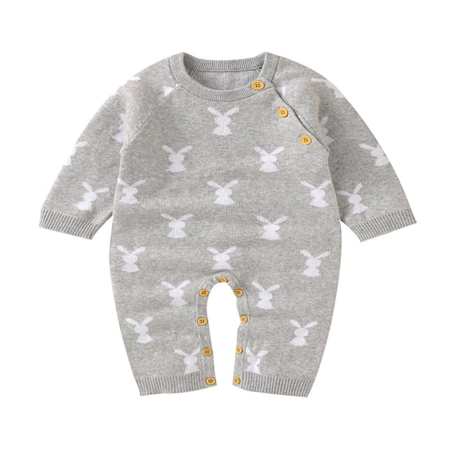 Combinaison d'Automne à Manches Longues pour Bébés Filles et Garçons, Col, Imprimé Lapin de Dessin Animé