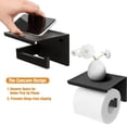 thumbnail image 4 of Portarrollos de papel higiénico negro mate con estante y 4 ganchos adhesivos para toallas, soporte autoadhesivo o de tornillo para rollos de papel higiénico, de acero inoxidable SUS 304, 4 of 4