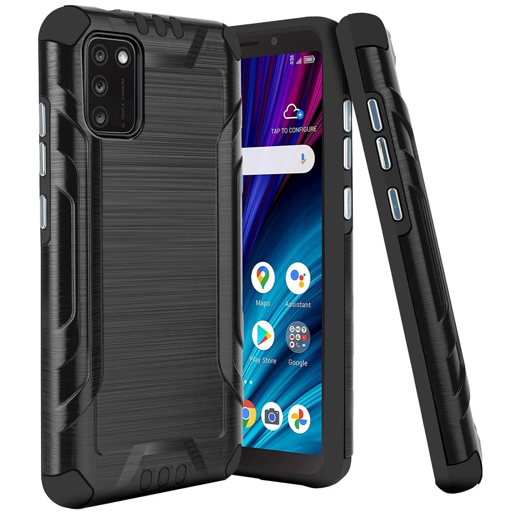 Compatible with TCL A3X Hybrid Combat Slim Phone Case Cover (Black/Black)