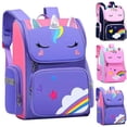 thumbnail image 2 of Mochila escolar impermeable para niños, bolsa de libros con unicornio 3D de dibujos animados, color morado, grande, 2 of 5