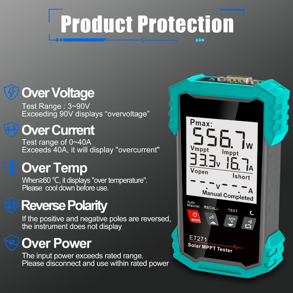 Solar Panel Tester, Photovoltaic Multimeter 1600W, Solar MPPT Meter Digital