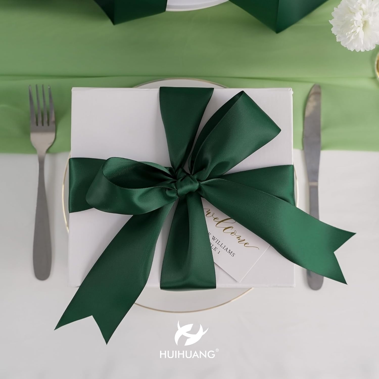 1-1/2 inch Hunter Green Ribbon Double-Faced Satin Ribbon 50 Yards Dark Green Ribbon for Crafts, Gift Wrapping, Flower Bouquet Wrap, Invitations, Holiday Decor, Bows Making