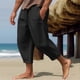 thumbnail image 2 of Pantalones de playa lisos con abertura para hombre: algodón y lino, cintura elástica, informales/vacacionales, tallas S-XXXL, cintura de 74-98 cm, 2 of 8