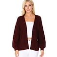 thumbnail image 3 of Yemak Women's Chunky Knit Long Bell Sleeve Open Sweater Cardigan MK8235-MAV-M-BD, 3 of 5