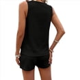 thumbnail image 3 of Conjunto Casual de 2 Piezas para Mujer, Jersey con Cuello en V y Pantalones Cortos de Cintura Alta, Chándal Transpirable de Color Sólido, Negro, Talla M, 3 of 9