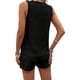 thumbnail image 3 of Conjunto Casual de 2 Piezas para Mujer, Jersey con Cuello en V y Pantalones Cortos de Cintura Alta, Chándal Transpirable de Color Sólido, Negro, Talla L, 3 of 9
