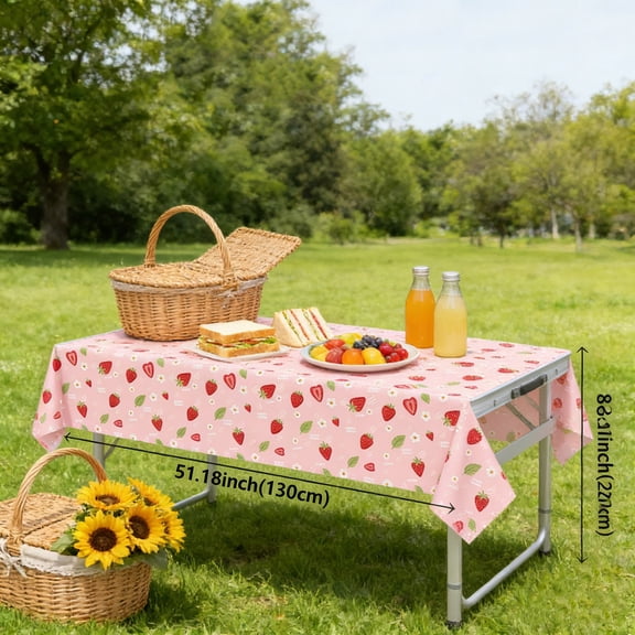 Strawberry Tablecloth 86.61"x51.18" | Birthday Party Decoration | Strawberry Themed Party Supplies | Disposable Plastic Table Cover for Picnic