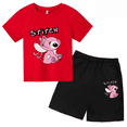 thumbnail image 3 of Conjunto de dos piezas de camiseta y pantalones cortos de Disney Stitch para niños de verano 2024, conjunto de pantalones cortos de manga corta informales a la moda para niños y niñas, ropa para niños, 3 of 5