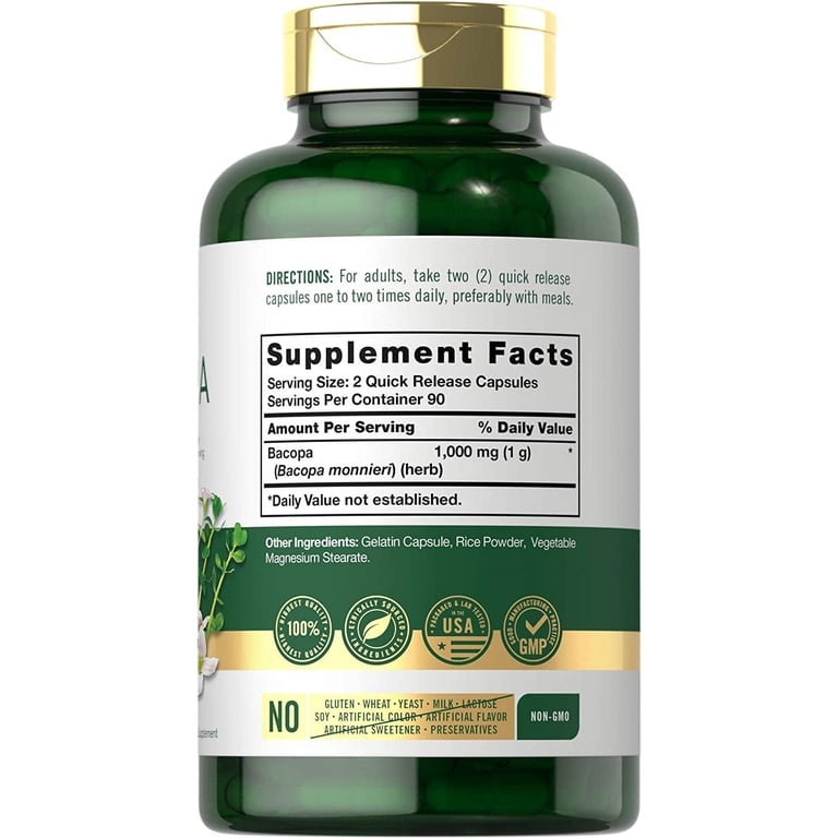 Bacopa Monnieri 200 Mg Extrait 20:1 – 120 Capsules Progress Labs, Complément Naturel